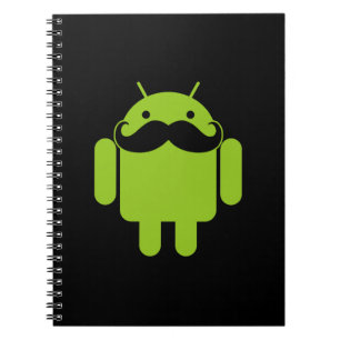 Android Robot Icon Moustache on Black Spiral Notebook