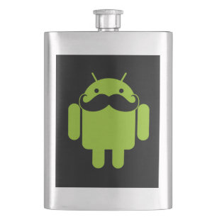 Android Robot Moustache Style on Black Hip Flask