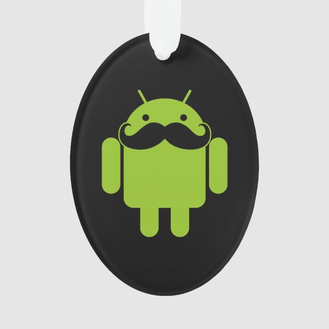 Android Robot Moustache Style on Black Ornament (Front)