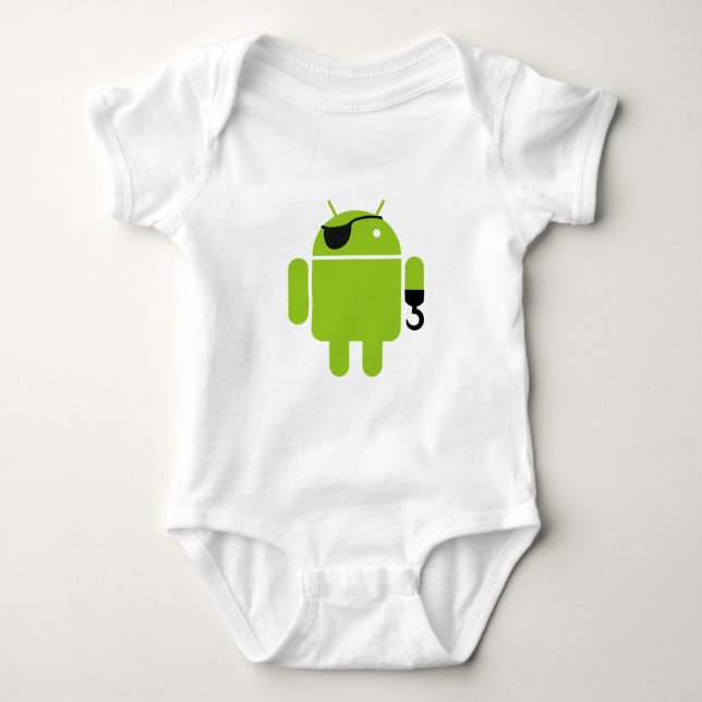 Android Robot Pirate Style Baby Bodysuit (Front)