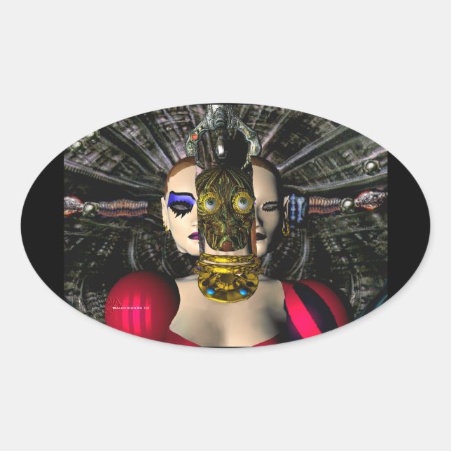 ANDROID XENIA SPACESHIP PILOT,Science Fiction Oval Sticker (Front)