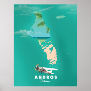 Andros Bahamas Vacation map. Poster