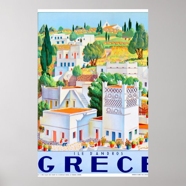 Andros Greece Vintage Travel Poster Restored (Front)