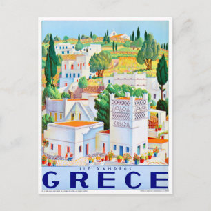 Andros Greece Vintage Travel Poster Restored Postcard