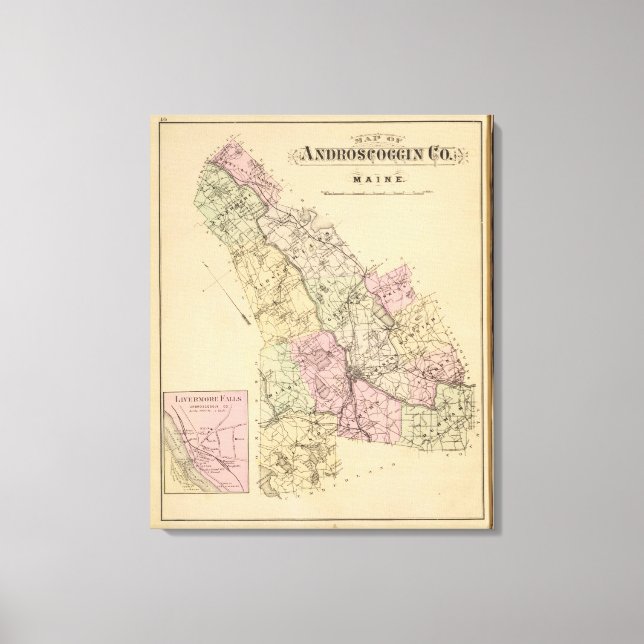 Androscoggin County, Maine Map Canvas Print (Front)