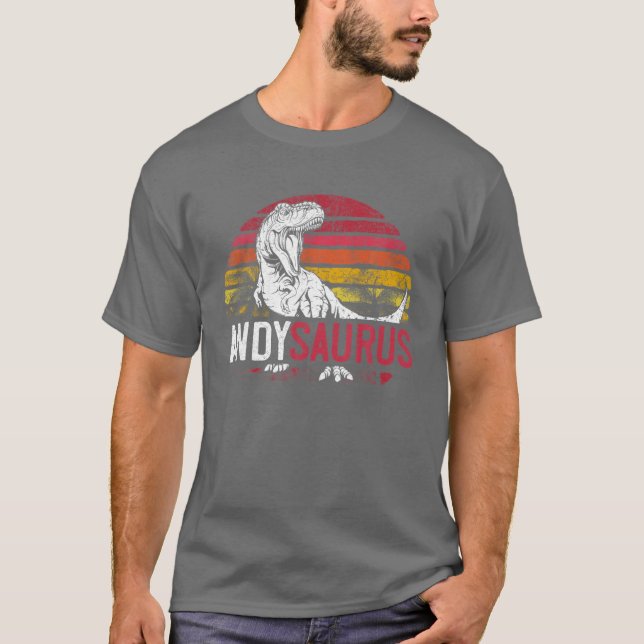 Andy Saurus Funny Personalised Dinosaur T Rex Name T-Shirt (Front)