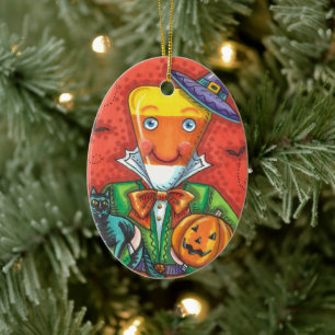 ANDY THE CANDY CORN MAN, BLACK CAT & JACK Colourfu Ceramic Tree Decoration