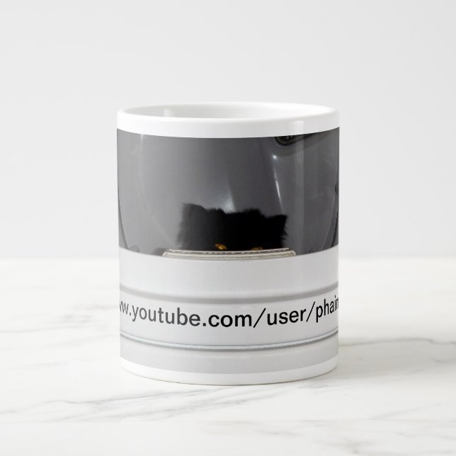 Andy the Persian cat likes to sleep in the dryer.. Large Coffee Mug (Front)