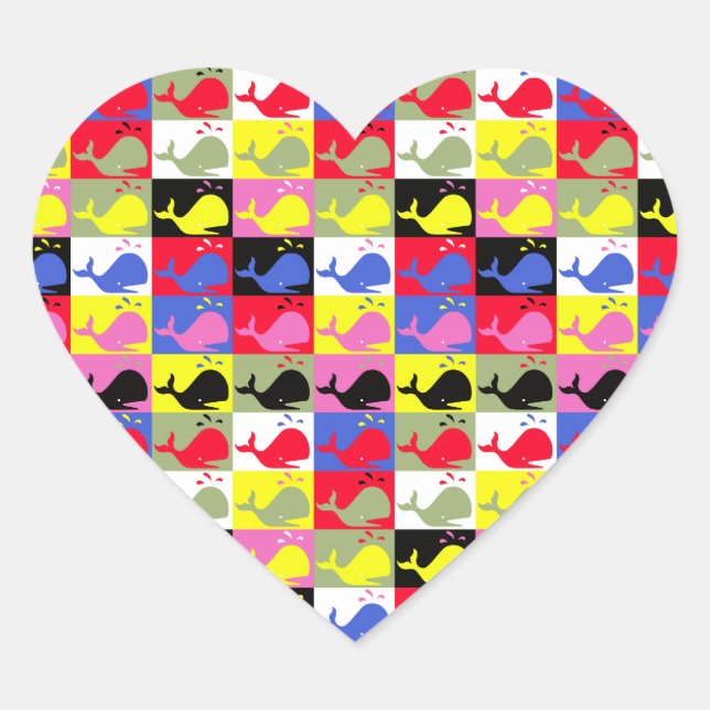 Andy Whale-Hole™_Lots o' whales heart-shaped Heart Sticker (Front)