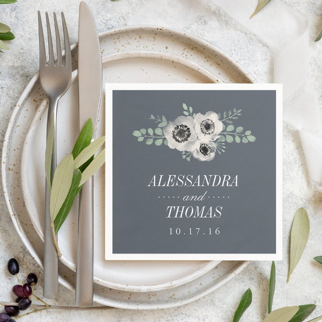 Anemone and Eucalyptus Wedding Napkin (Creator Uploaded)