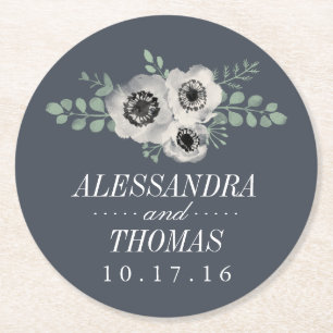 Anemone and Eucalyptus Wedding Round Paper Coaster