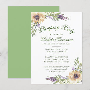 Anemone and Lavender   Floral Greenery Glamping Invitation