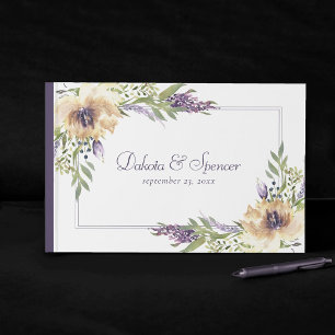 Anemone and Lavender   Purple Green Cream Garden Guest Book
