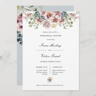Anemone  Blue Grey Botanical  Rehearsal Dinner Invitation