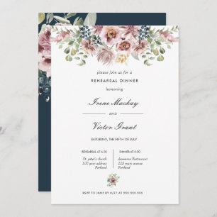 Anemone Blush Blue Botanical Rehearsal Dinner Invitation
