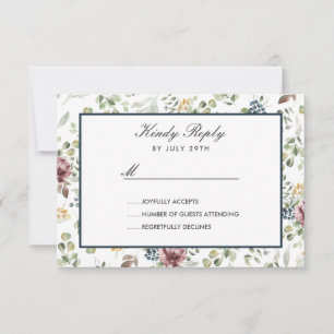 Anemone Blush Blue chic flowers Wedding RSVP Card