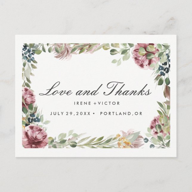 Anemone Blush Floral Chic Post WEDDING thank you Announcement Postcard (Front)