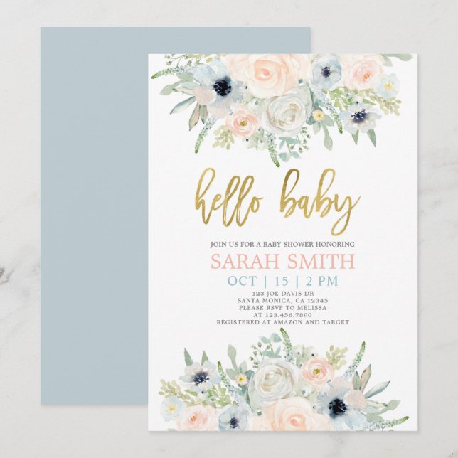 Anemone blush floral watercolor Baby Shower girl Invitation (Front/Back)