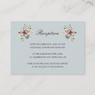 Anemone Blush GRAY Blue floral wedding Reception Enclosure Card