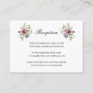 Anemone Blush Grey Blue floral wedding Reception Enclosure Card