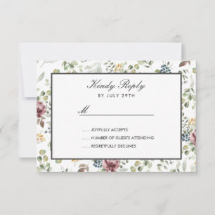 Anemone Blush grey botanical flowers Wedding RSVP Card