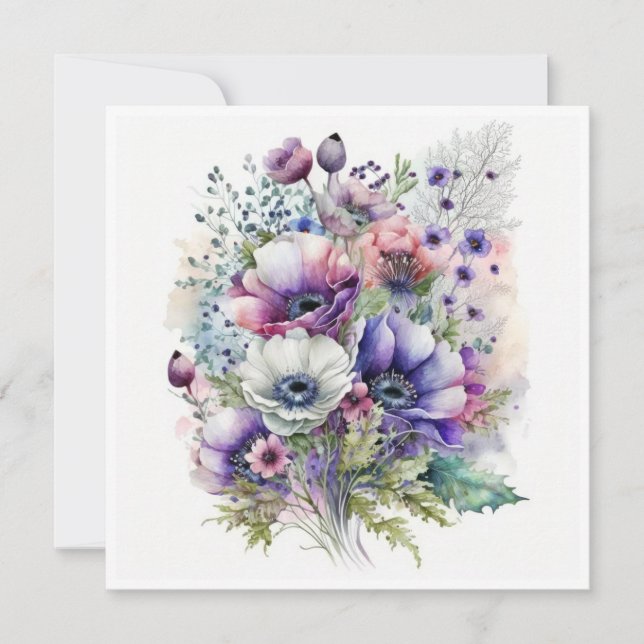 Anemone Bouquet Greetings Card (Front)