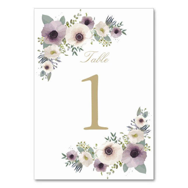 Anemone Bouquet Table Number Card (Front)