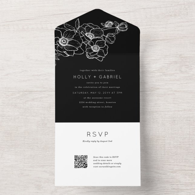 Anemone Bouquet Wedding All In One Invitation (Inside)