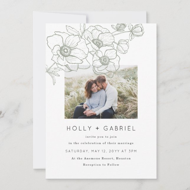Anemone Bouquet Wedding Invitation (Front)