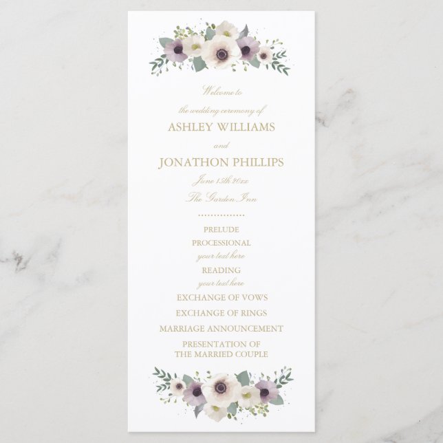 Anemone Bouquet Wedding Program Programme (Front)