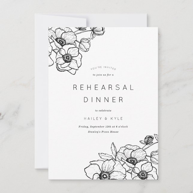 Anemone Bouquet Wedding Rehearsal Dinner Invitation (Front)