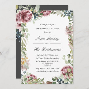 Anemone dark  Grey Botanical  BRIDESMAIDS LUNCHEON Invitation
