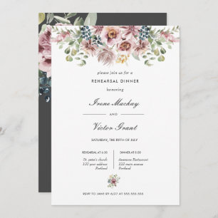 Anemone Dark Grey Botanical Rehearsal Dinner Invitation