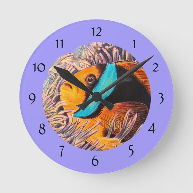 Anemone Fish Numbered Round Wall Clock (Front)