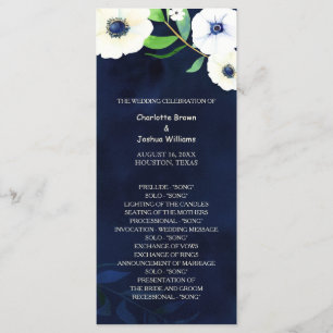 Anemone Floral Navy Blue Wedding Programme
