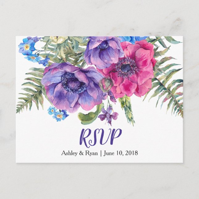 Anemone Floral Wedding RSVP Postcard (Front)