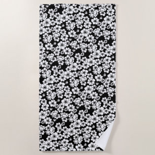 Anemone Flower Black and White Beach Towel