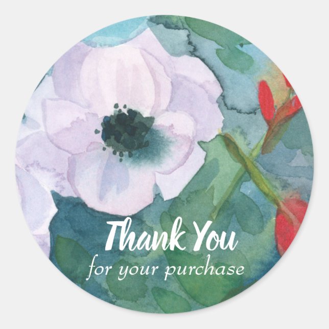 Anemone Flowers Thank You For Your Purchase Classic Round Sticker (Front)