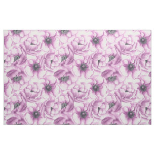 Anemone flowers watercolor pattern fabric
