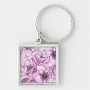 Anemone flowers watercolor pattern key ring