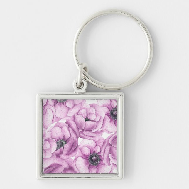 Anemone flowers watercolor pattern key ring (Front)