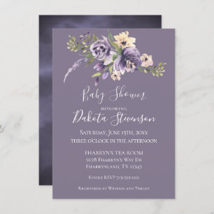 Anemone Garden Cream Purple Boho Baby Shower Invitation