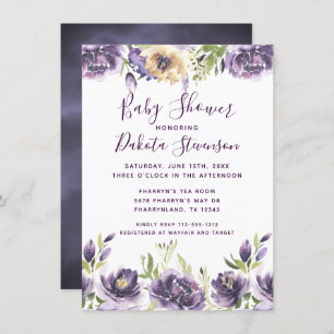 Anemone Garden Cream Purple Boho Baby Shower Invitation