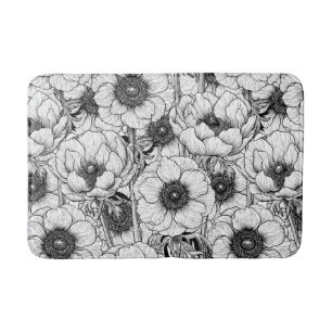 Anemone garden in black and white bath mat