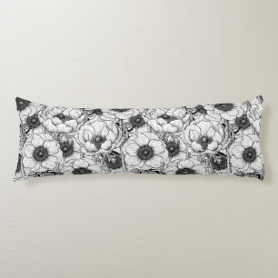 Anemone garden in black and white body cushion