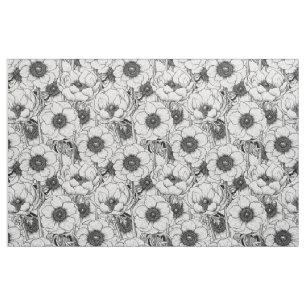 Anemone garden in black and white fabric