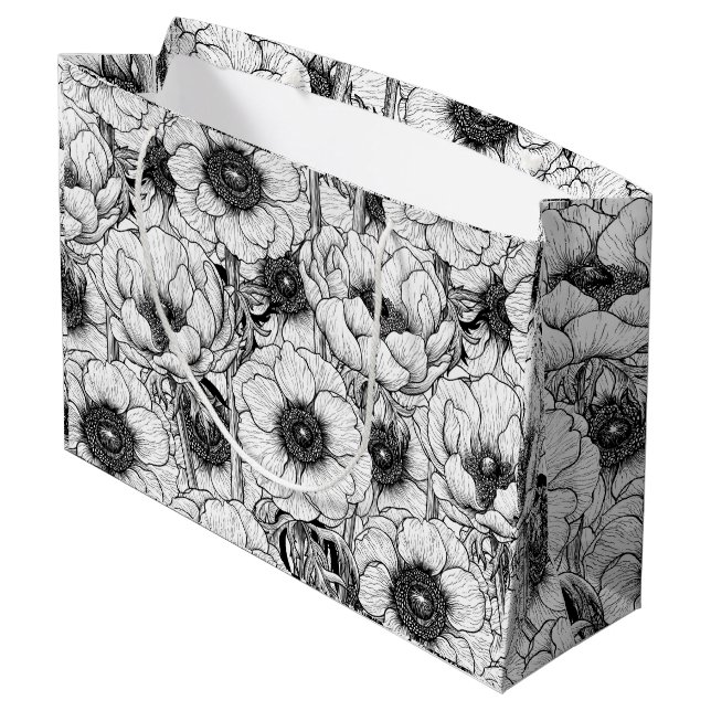 Anemone garden in black and white large gift bag (Back Angled)