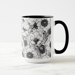 Anemone garden in black and white mug