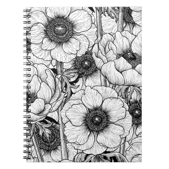 Anemone garden in black and white notebook (Front)