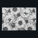 Anemone garden in black and white tea towel<br><div class="desc">Anemone flowers drawn in Illustrator,  seamless vector pattern.</div>